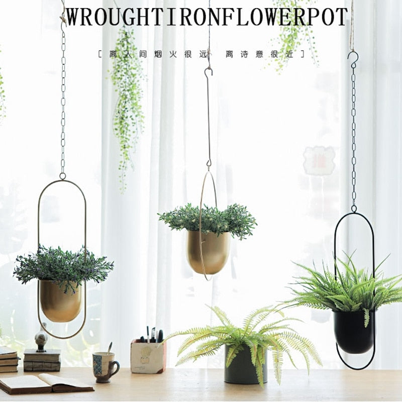 plant hanging chains Metal Hanging Pot Plant Hanger Chain Iron Hanging Flower Pot Planter Basket Swinging Flower Pot Plant Holder Home Balcony Decor